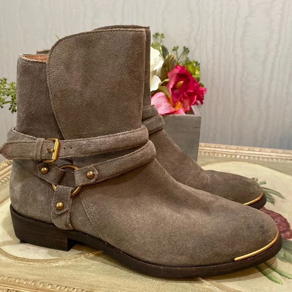 UGG Kelby Suede Leather Harness Ankle Boots Mouse Gray Sz 7 Excellent Condition